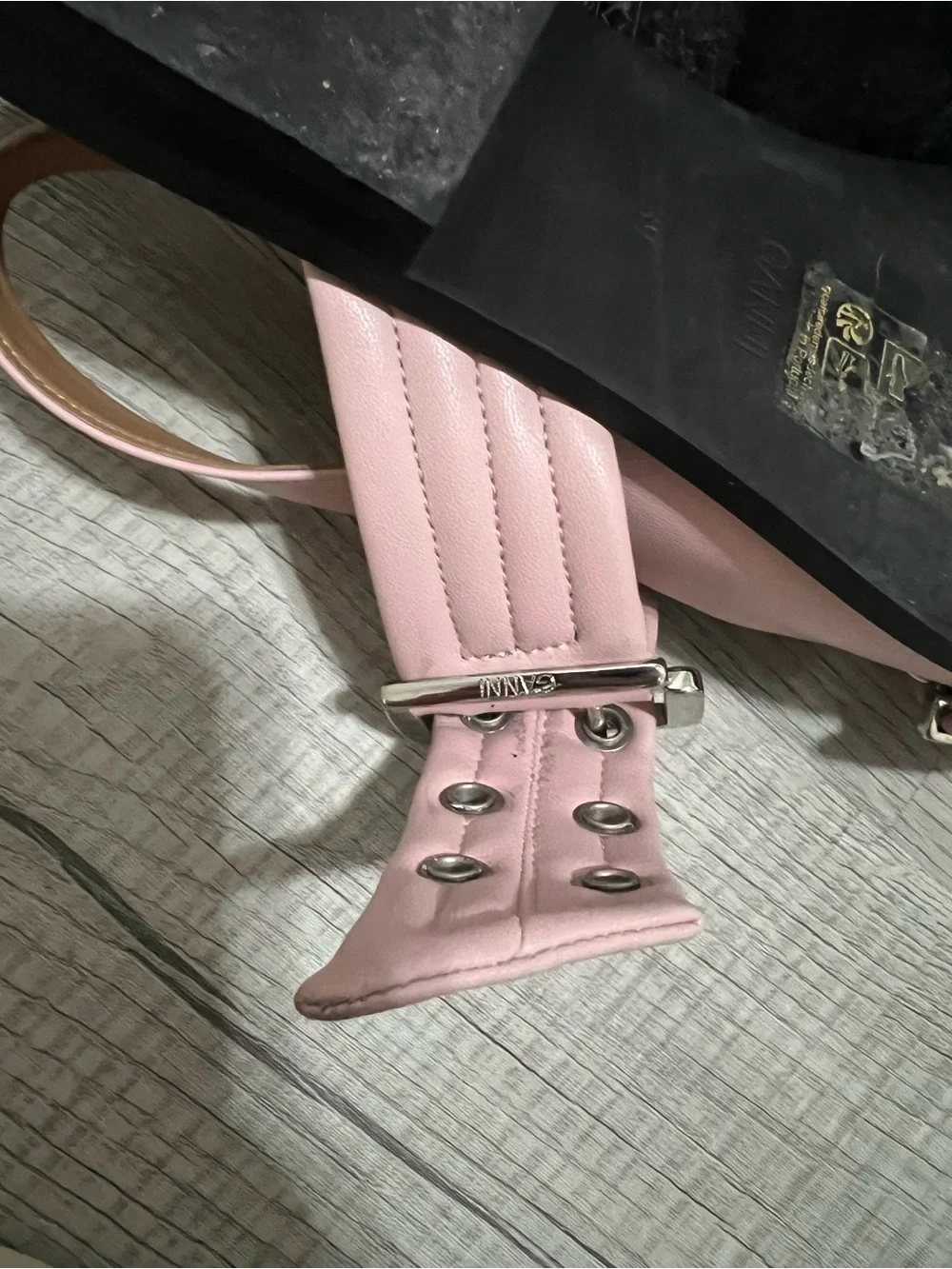 Ganni Pink Pointed Buckle Mary Jane Flats with Eyelet Details